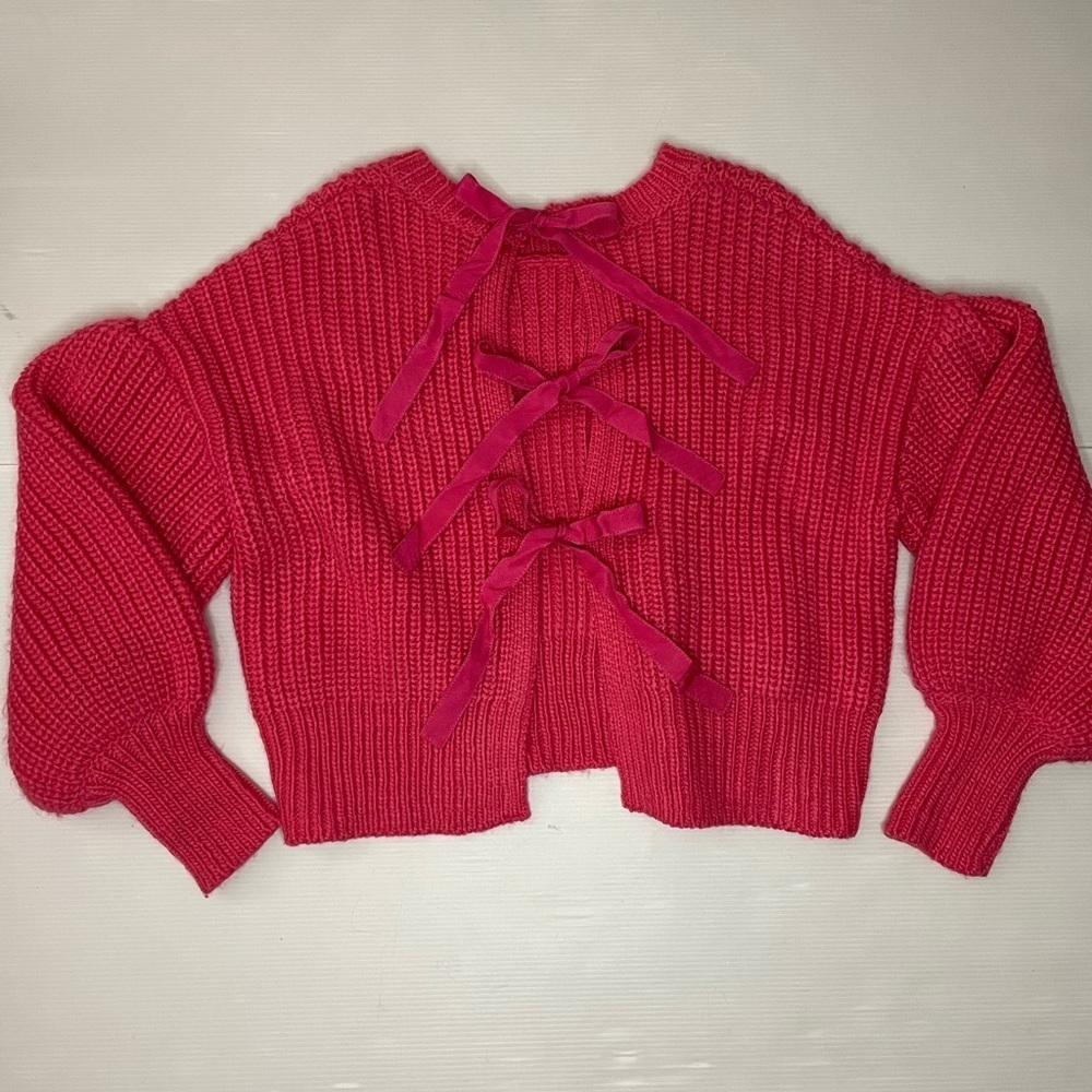 Cinq A Sept Pink Mari Sweater Bow Back Size XS Oversized